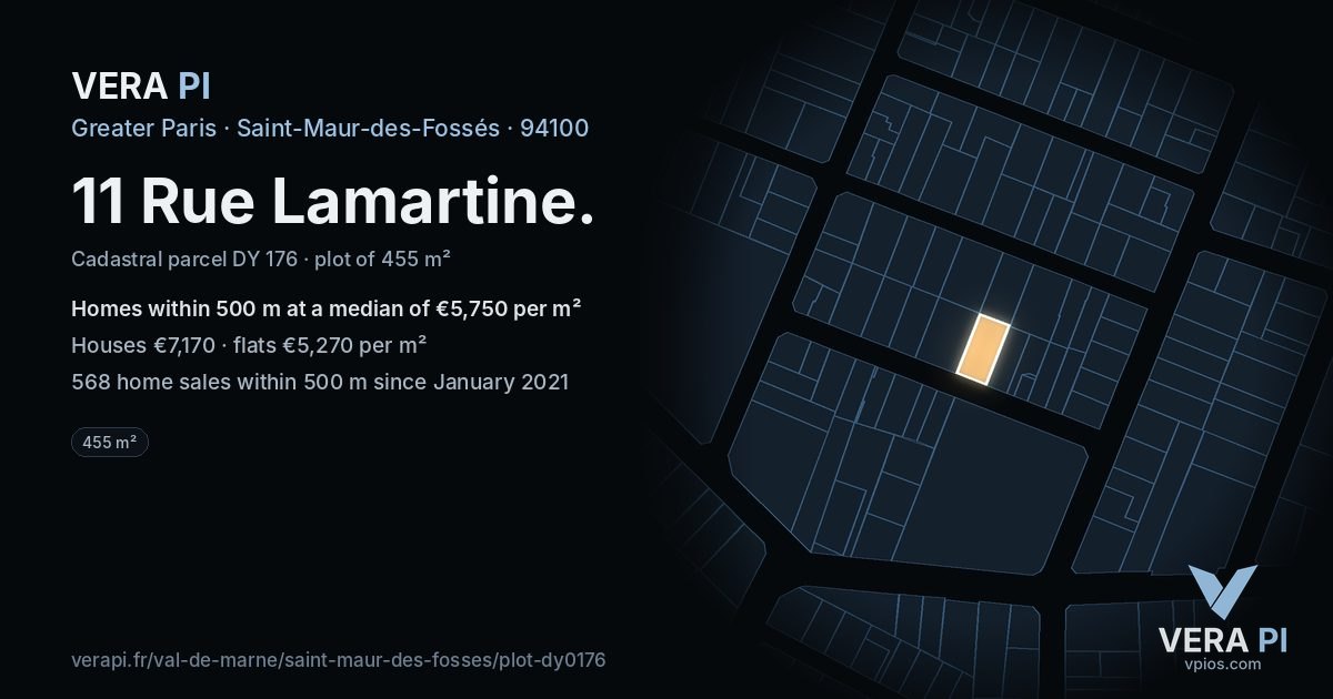 11 Rue Lamartine, Saint-Maur-des-Fossés at night – the plot lit, the parcels around coloured by the prices near them