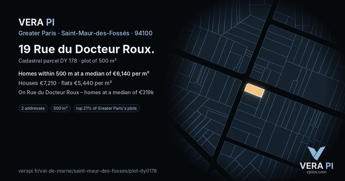 19 Rue du Docteur Roux, Saint-Maur-des-Fossés at night – the plot lit, the parcels around coloured by the prices near them