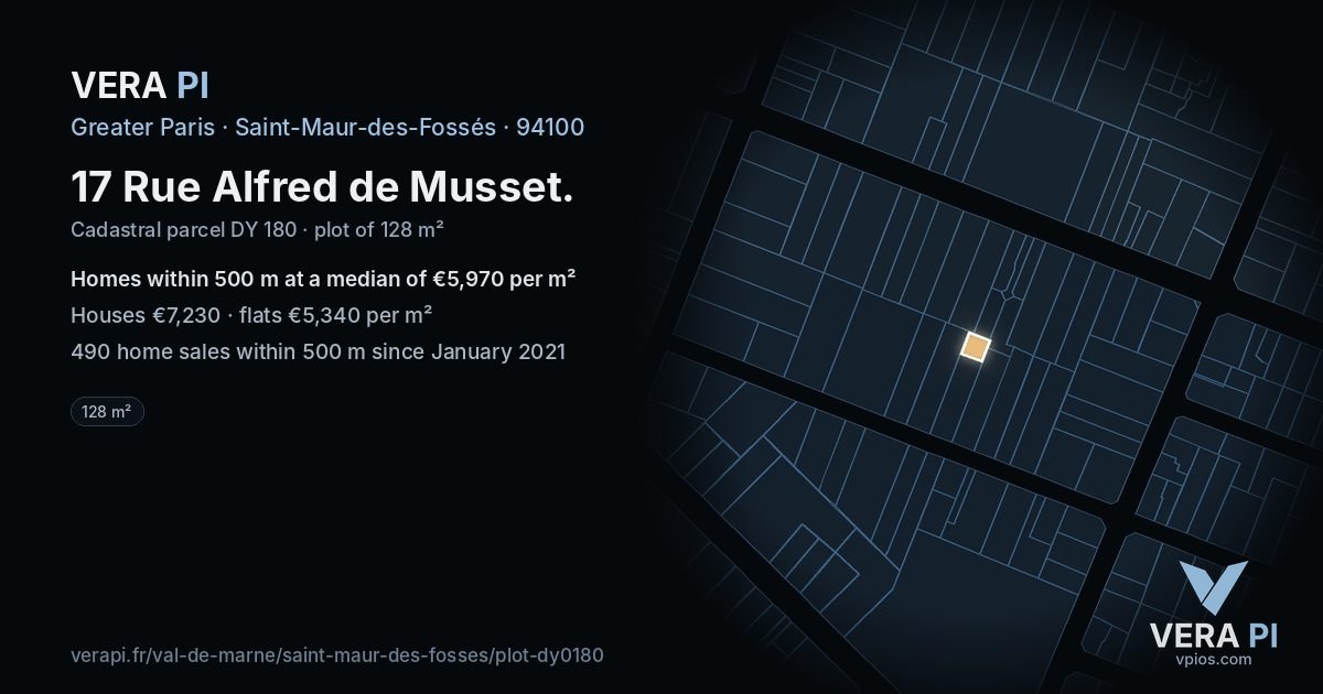 17 Rue Alfred de Musset, Saint-Maur-des-Fossés at night – the plot lit, the parcels around coloured by the prices near them