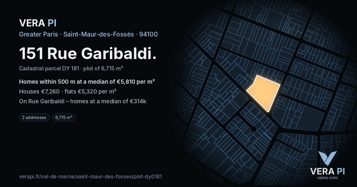 151 Rue Garibaldi, Saint-Maur-des-Fossés at night – the plot lit, the parcels around coloured by the prices near them