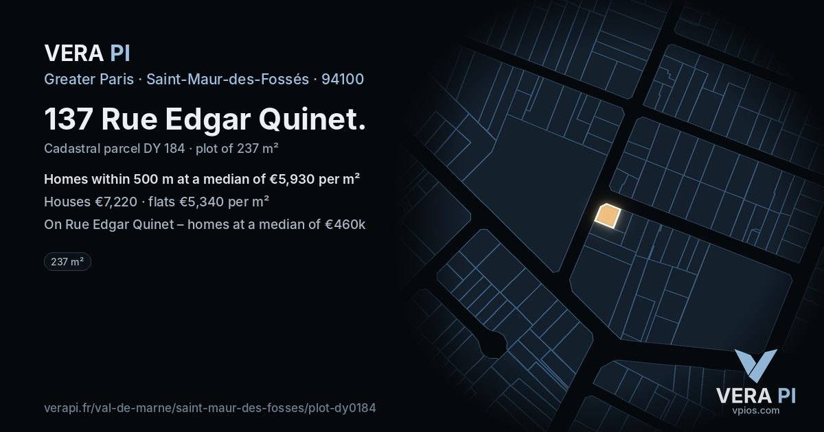 137 Rue Edgar Quinet, Saint-Maur-des-Fossés at night – the plot lit, the parcels around coloured by the prices near them