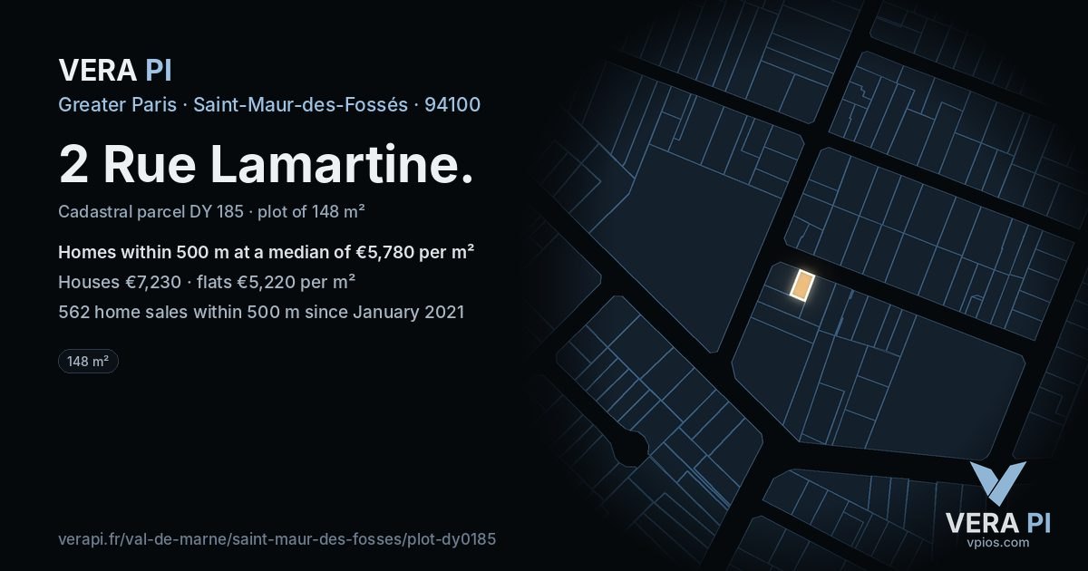 2 Rue Lamartine, Saint-Maur-des-Fossés at night – the plot lit, the parcels around coloured by the prices near them