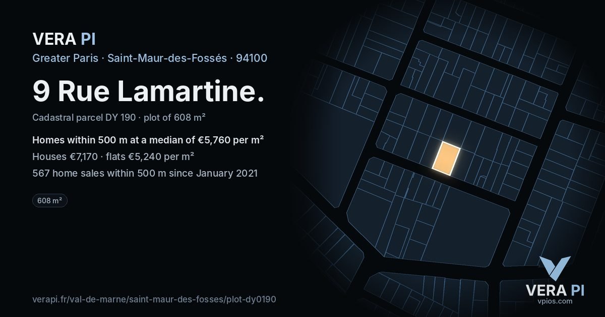 9 Rue Lamartine, Saint-Maur-des-Fossés at night – the plot lit, the parcels around coloured by the prices near them