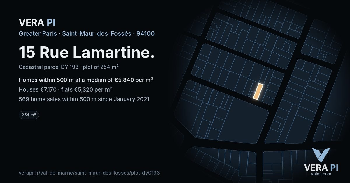 15 Rue Lamartine, Saint-Maur-des-Fossés at night – the plot lit, the parcels around coloured by the prices near them