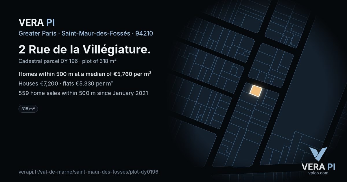 2 Rue de la Villégiature, Saint-Maur-des-Fossés at night – the plot lit, the parcels around coloured by the prices near them
