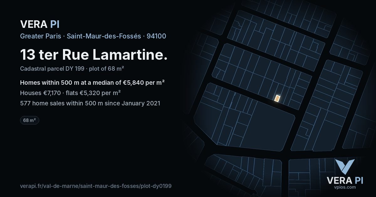13 ter Rue Lamartine, Saint-Maur-des-Fossés at night – the plot lit, the parcels around coloured by the prices near them