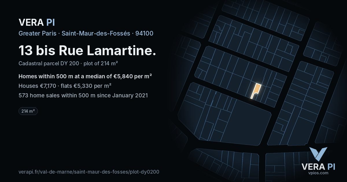 13 bis Rue Lamartine, Saint-Maur-des-Fossés at night – the plot lit, the parcels around coloured by the prices near them