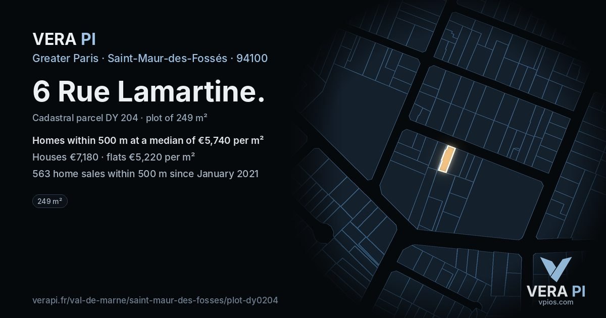 6 Rue Lamartine, Saint-Maur-des-Fossés at night – the plot lit, the parcels around coloured by the prices near them