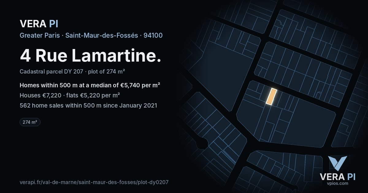 4 Rue Lamartine, Saint-Maur-des-Fossés at night – the plot lit, the parcels around coloured by the prices near them