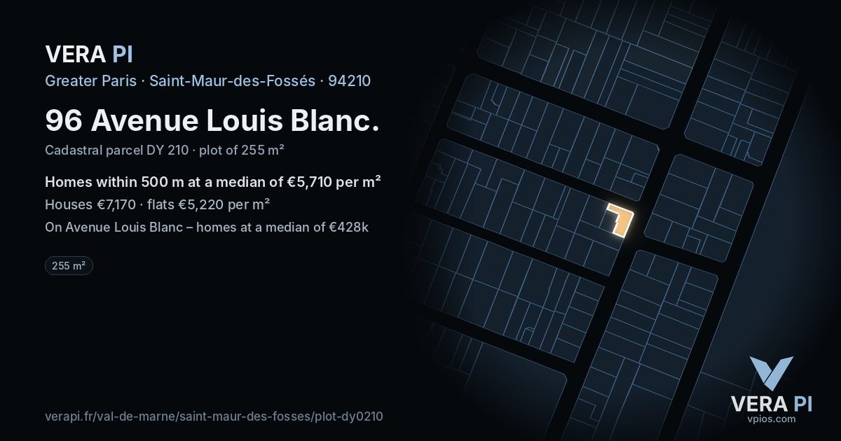 96 Avenue Louis Blanc, Saint-Maur-des-Fossés at night – the plot lit, the parcels around coloured by the prices near them
