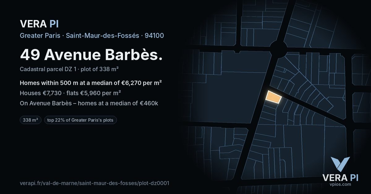 49 Avenue Barbès, Saint-Maur-des-Fossés at night – the plot lit, the parcels around coloured by the prices near them