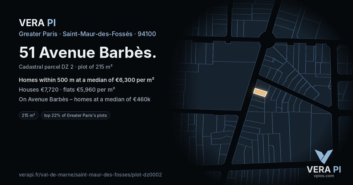 51 Avenue Barbès, Saint-Maur-des-Fossés at night – the plot lit, the parcels around coloured by the prices near them