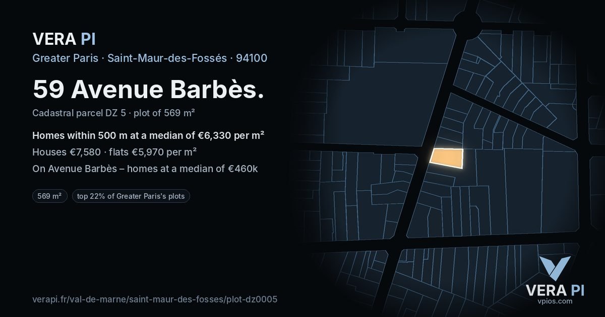 59 Avenue Barbès, Saint-Maur-des-Fossés at night – the plot lit, the parcels around coloured by the prices near them