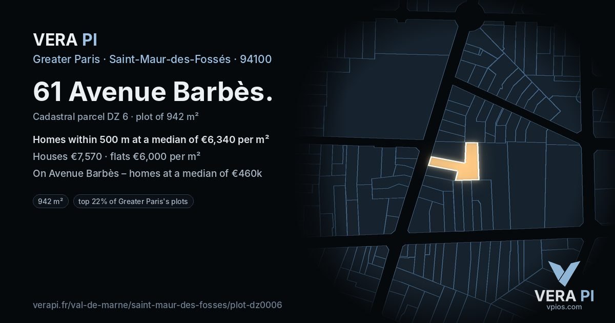 61 Avenue Barbès, Saint-Maur-des-Fossés at night – the plot lit, the parcels around coloured by the prices near them