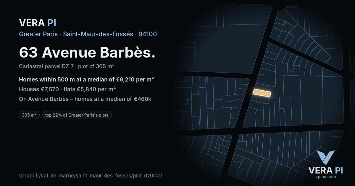 63 Avenue Barbès, Saint-Maur-des-Fossés at night – the plot lit, the parcels around coloured by the prices near them