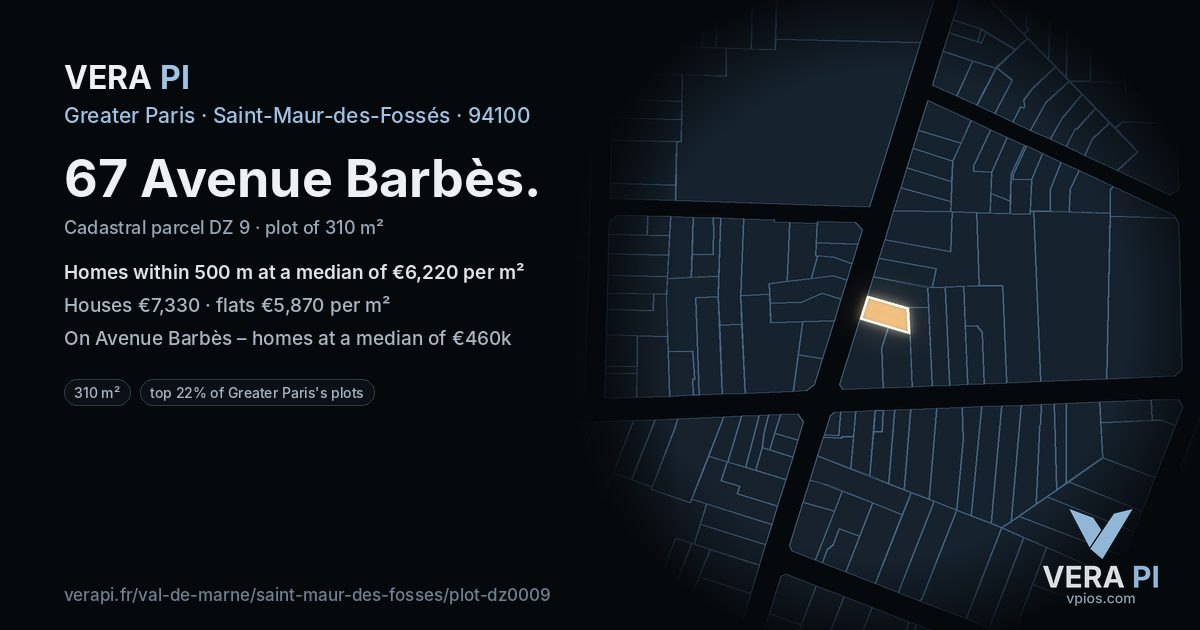 67 Avenue Barbès, Saint-Maur-des-Fossés at night – the plot lit, the parcels around coloured by the prices near them