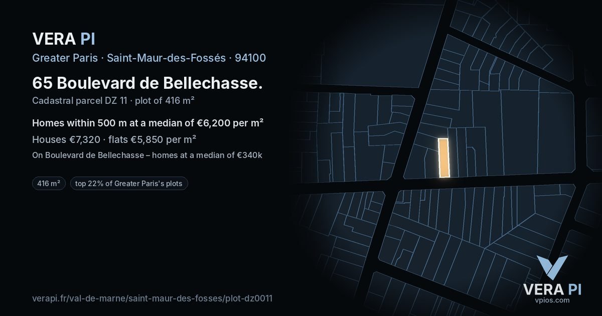 65 Boulevard de Bellechasse, Saint-Maur-des-Fossés at night – the plot lit, the parcels around coloured by the prices near them