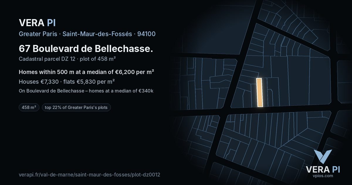 67 Boulevard de Bellechasse, Saint-Maur-des-Fossés at night – the plot lit, the parcels around coloured by the prices near them