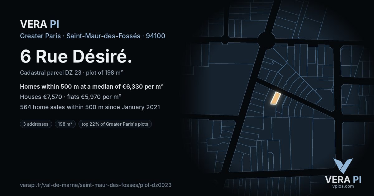6 Rue Désiré, Saint-Maur-des-Fossés at night – the plot lit, the parcels around coloured by the prices near them