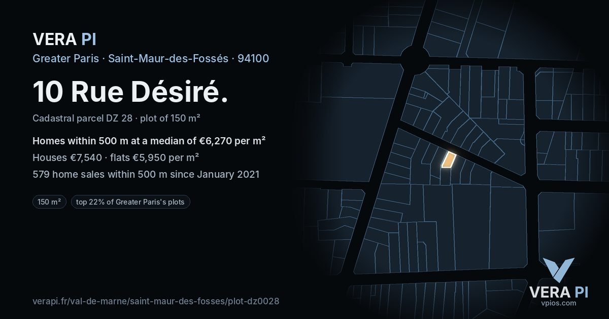 10 Rue Désiré, Saint-Maur-des-Fossés at night – the plot lit, the parcels around coloured by the prices near them
