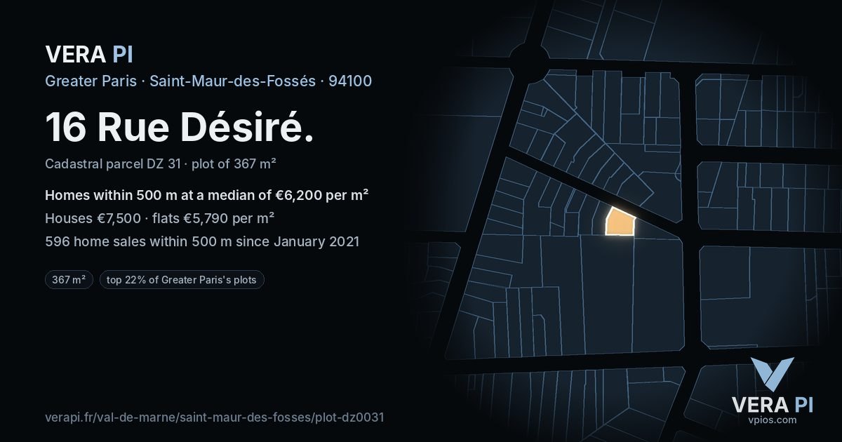 16 Rue Désiré, Saint-Maur-des-Fossés at night – the plot lit, the parcels around coloured by the prices near them