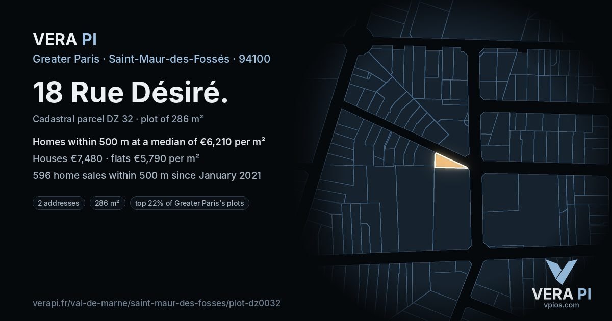 18 Rue Désiré, Saint-Maur-des-Fossés at night – the plot lit, the parcels around coloured by the prices near them