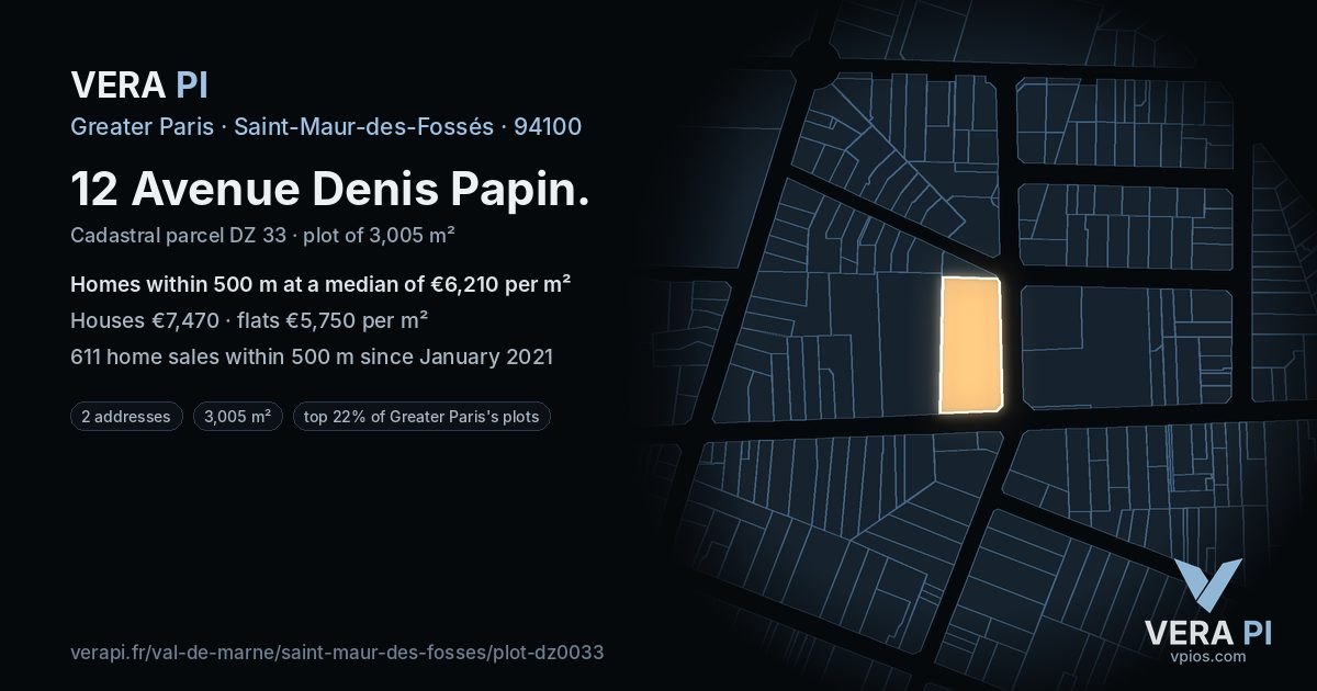 12 Avenue Denis Papin, Saint-Maur-des-Fossés at night – the plot lit, the parcels around coloured by the prices near them