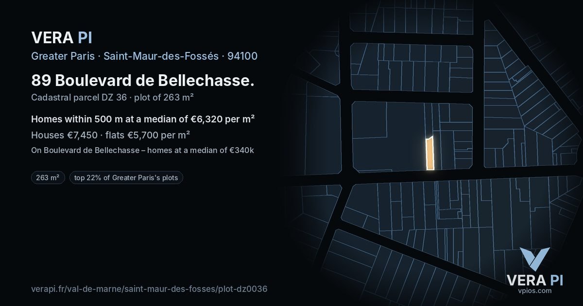 89 Boulevard de Bellechasse, Saint-Maur-des-Fossés at night – the plot lit, the parcels around coloured by the prices near them