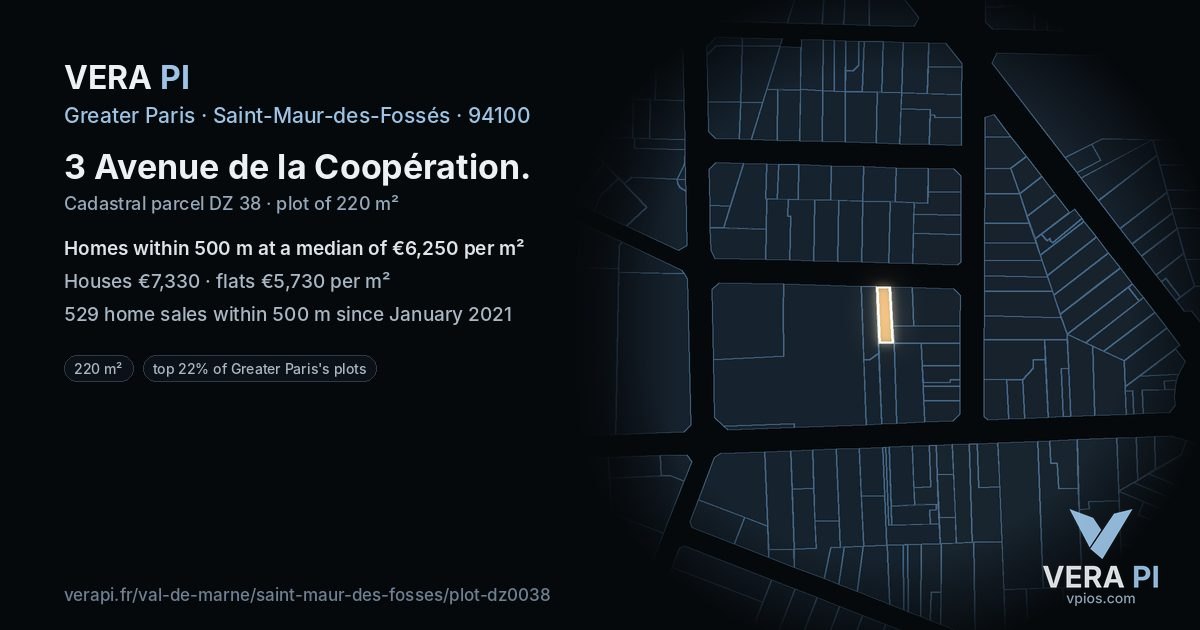 3 Avenue de la Coopération, Saint-Maur-des-Fossés at night – the plot lit, the parcels around coloured by the prices near them