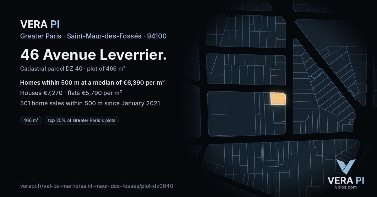 46 Avenue Leverrier, Saint-Maur-des-Fossés at night – the plot lit, the parcels around coloured by the prices near them