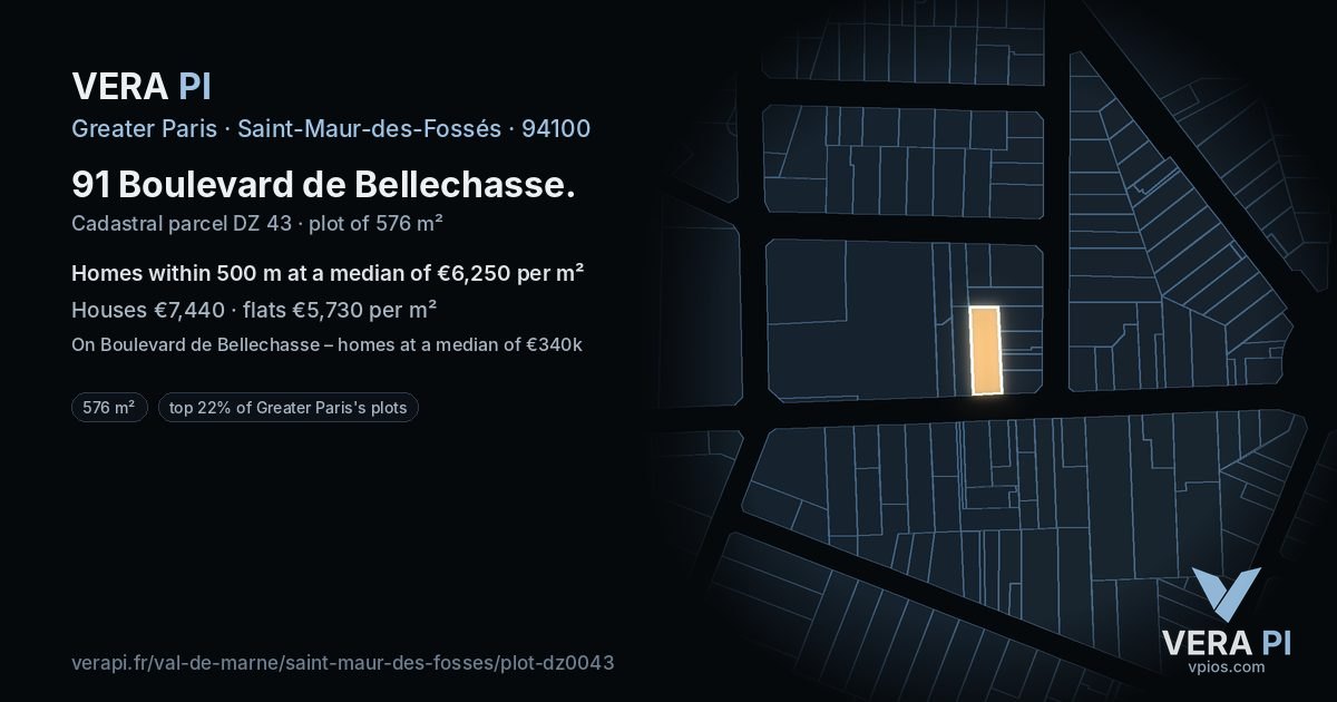 91 Boulevard de Bellechasse, Saint-Maur-des-Fossés at night – the plot lit, the parcels around coloured by the prices near them