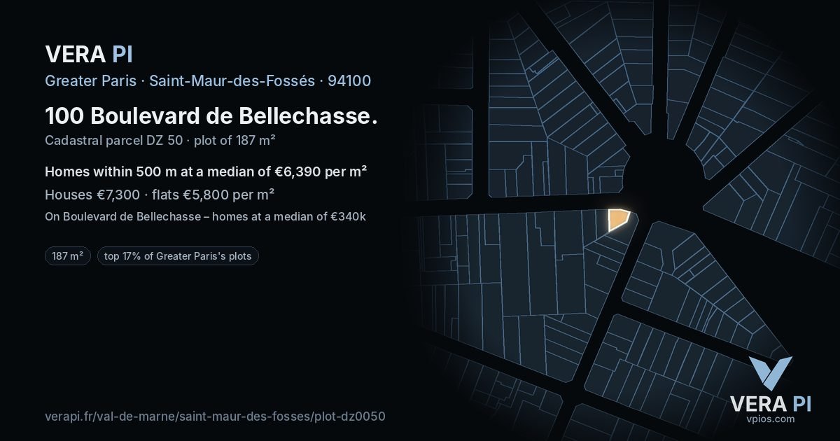 100 Boulevard de Bellechasse, Saint-Maur-des-Fossés at night – the plot lit, the parcels around coloured by the prices near them
