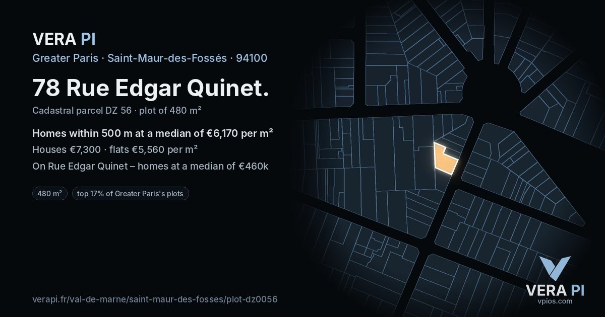 78 Rue Edgar Quinet, Saint-Maur-des-Fossés at night – the plot lit, the parcels around coloured by the prices near them