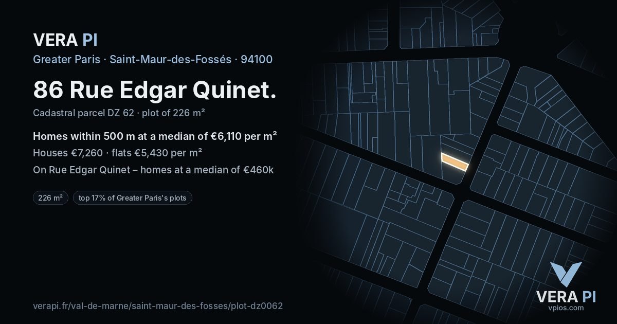 86 Rue Edgar Quinet, Saint-Maur-des-Fossés at night – the plot lit, the parcels around coloured by the prices near them