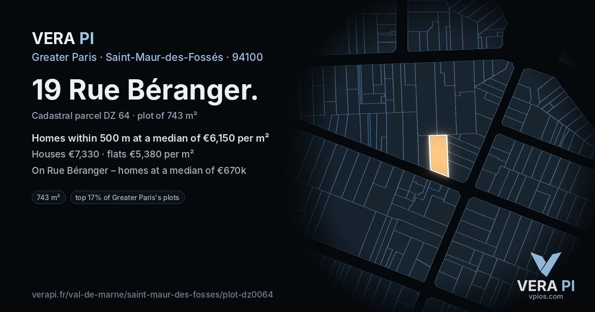 19 Rue Béranger, Saint-Maur-des-Fossés at night – the plot lit, the parcels around coloured by the prices near them