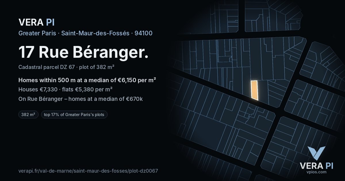 17 Rue Béranger, Saint-Maur-des-Fossés at night – the plot lit, the parcels around coloured by the prices near them