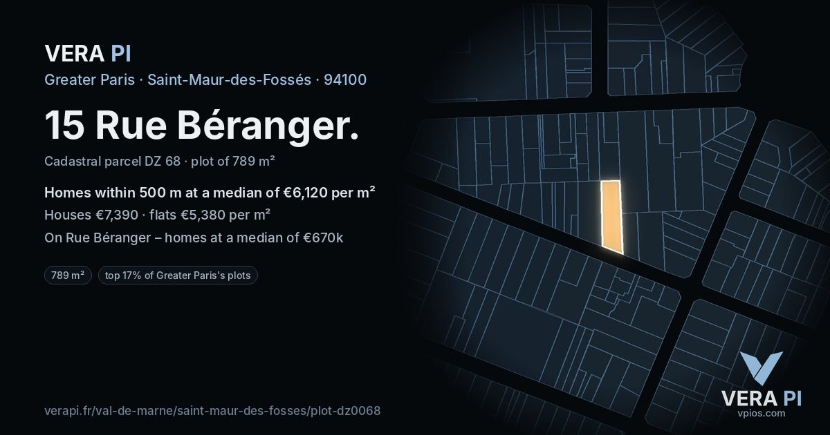 15 Rue Béranger, Saint-Maur-des-Fossés at night – the plot lit, the parcels around coloured by the prices near them