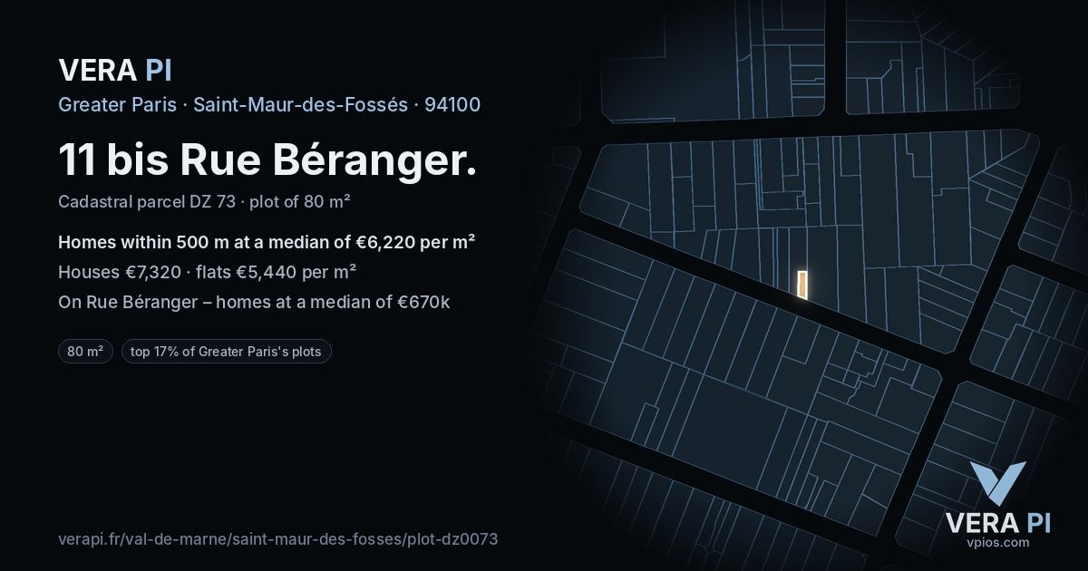 11 bis Rue Béranger, Saint-Maur-des-Fossés at night – the plot lit, the parcels around coloured by the prices near them