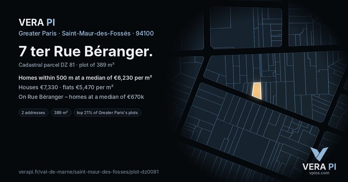 7 ter Rue Béranger, Saint-Maur-des-Fossés at night – the plot lit, the parcels around coloured by the prices near them