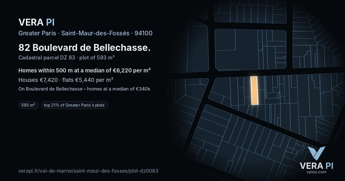 82 Boulevard de Bellechasse, Saint-Maur-des-Fossés at night – the plot lit, the parcels around coloured by the prices near them