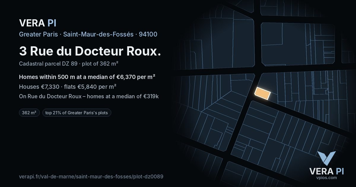 3 Rue du Docteur Roux, Saint-Maur-des-Fossés at night – the plot lit, the parcels around coloured by the prices near them