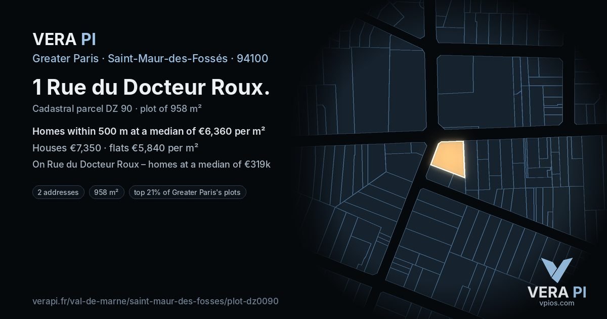 1 Rue du Docteur Roux, Saint-Maur-des-Fossés at night – the plot lit, the parcels around coloured by the prices near them