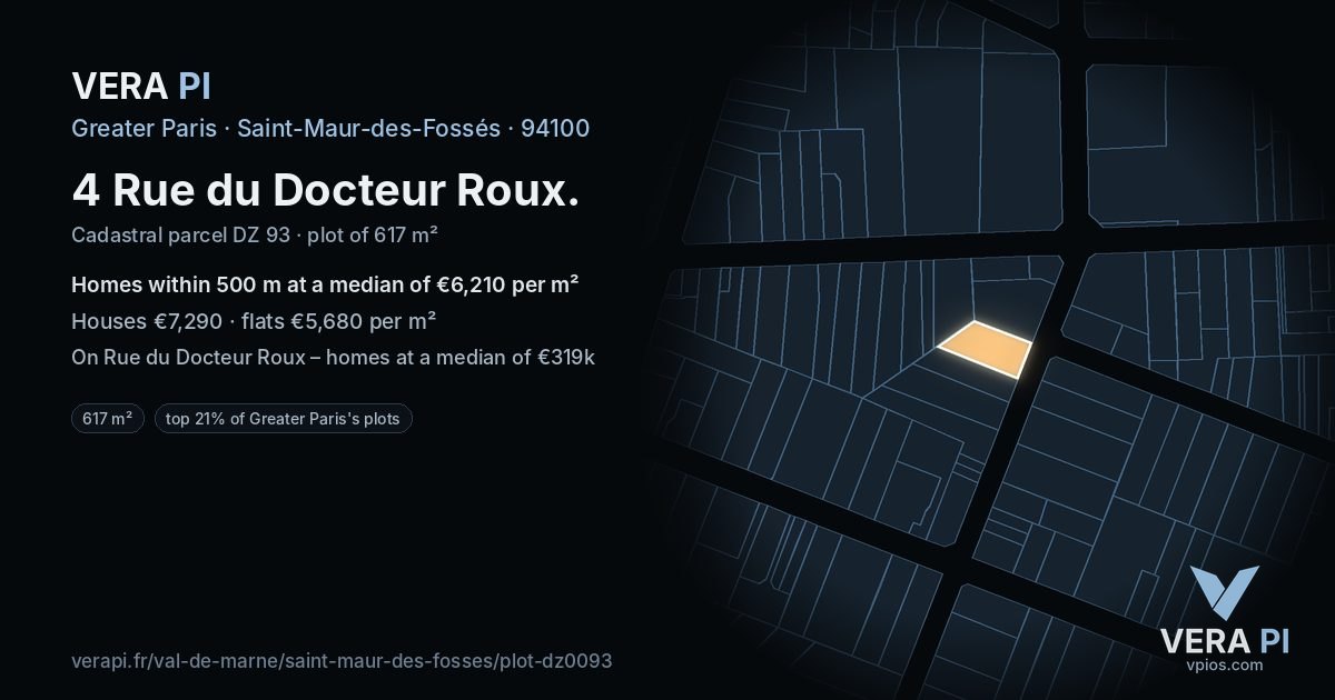 4 Rue du Docteur Roux, Saint-Maur-des-Fossés at night – the plot lit, the parcels around coloured by the prices near them