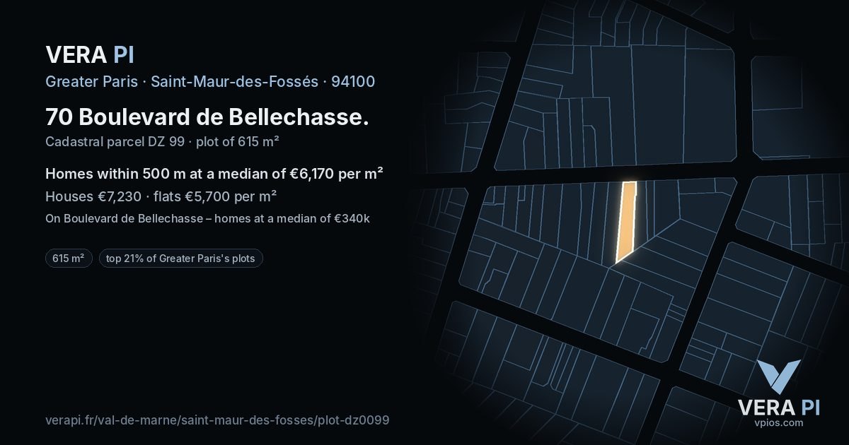 70 Boulevard de Bellechasse, Saint-Maur-des-Fossés at night – the plot lit, the parcels around coloured by the prices near them