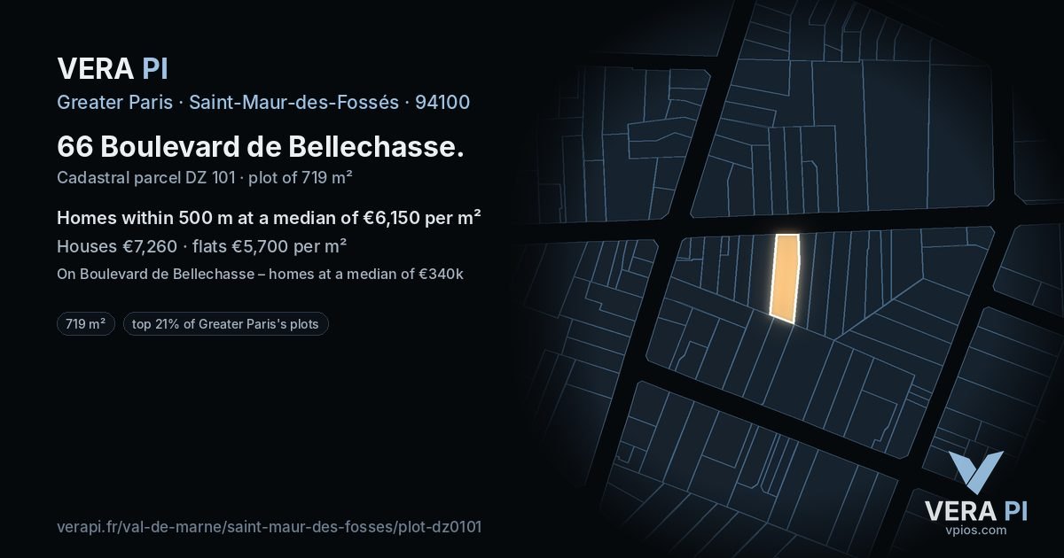 66 Boulevard de Bellechasse, Saint-Maur-des-Fossés at night – the plot lit, the parcels around coloured by the prices near them