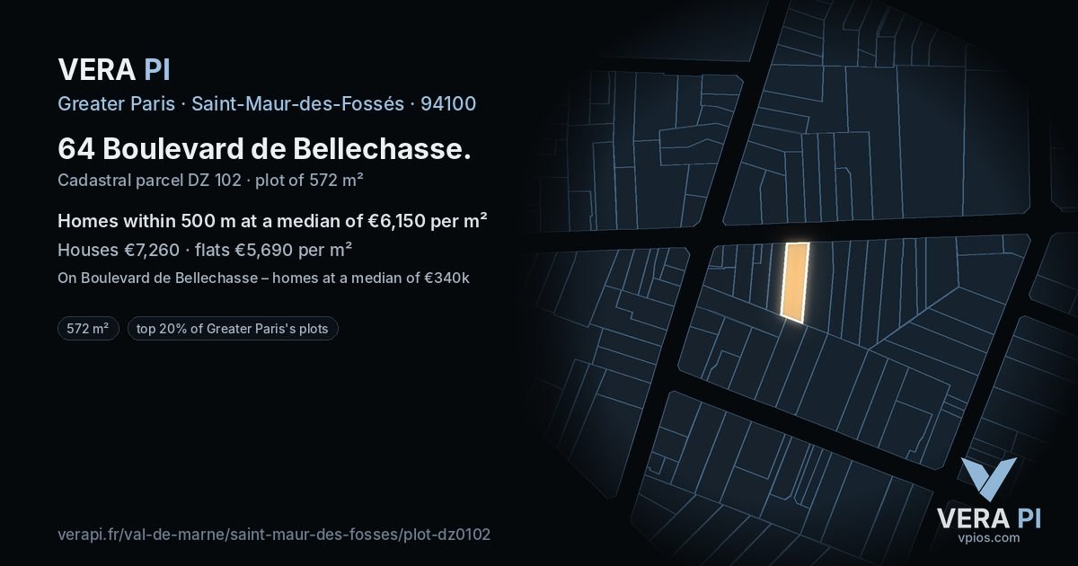 64 Boulevard de Bellechasse, Saint-Maur-des-Fossés at night – the plot lit, the parcels around coloured by the prices near them