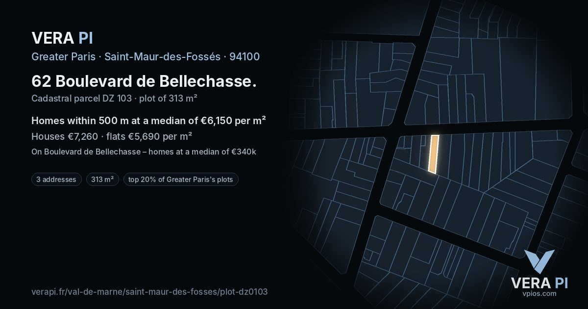 62 Boulevard de Bellechasse, Saint-Maur-des-Fossés at night – the plot lit, the parcels around coloured by the prices near them