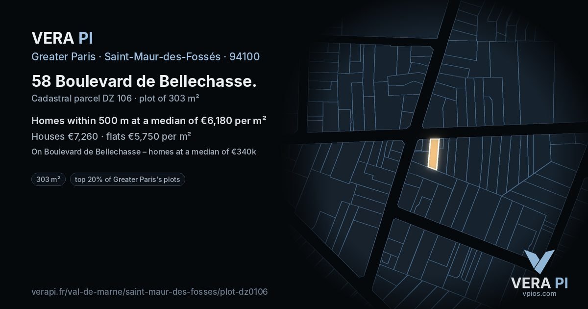 58 Boulevard de Bellechasse, Saint-Maur-des-Fossés at night – the plot lit, the parcels around coloured by the prices near them