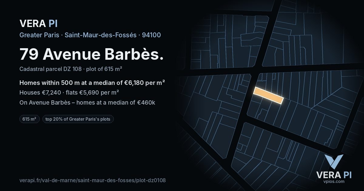 79 Avenue Barbès, Saint-Maur-des-Fossés at night – the plot lit, the parcels around coloured by the prices near them