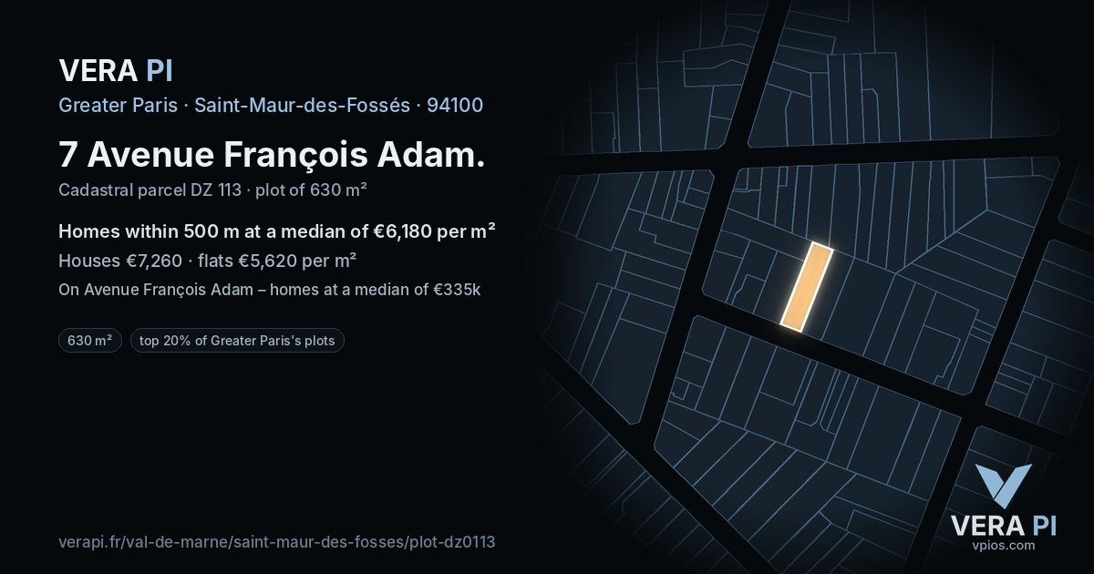7 Avenue François Adam, Saint-Maur-des-Fossés at night – the plot lit, the parcels around coloured by the prices near them